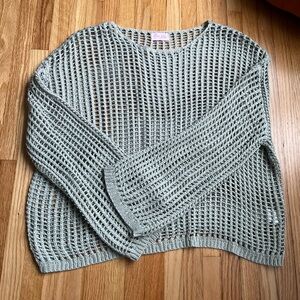 Pink Lily Open Knit Gray Sweater